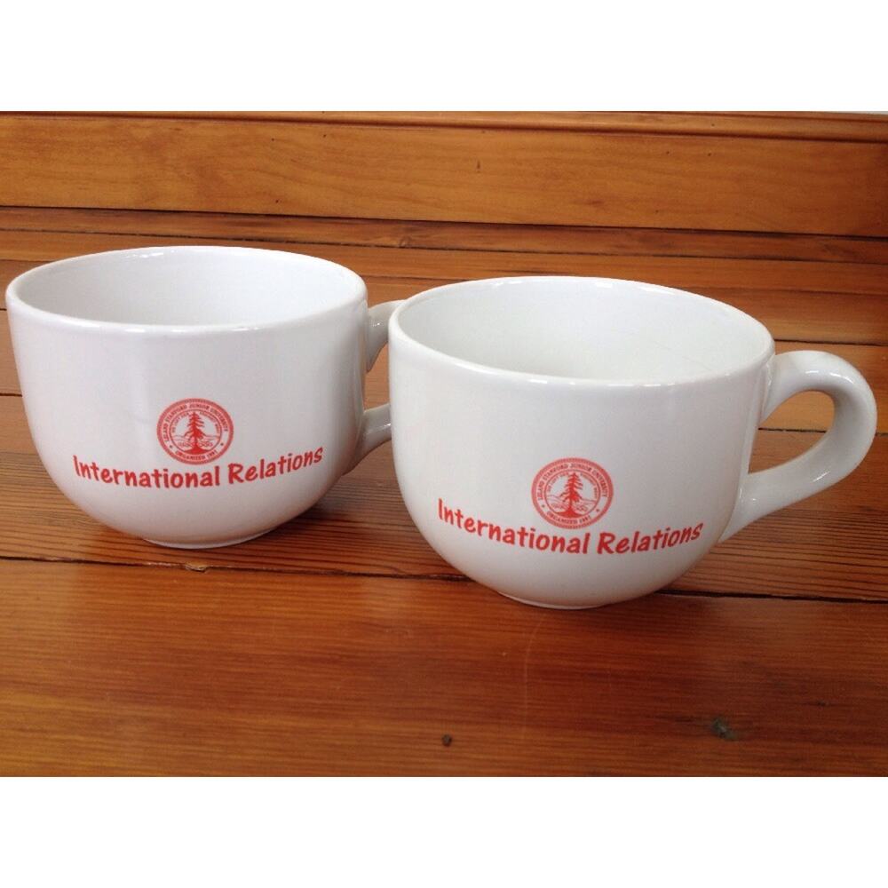 Pair Stanford University International Relations White Ceramic Soup Coffee Mugs